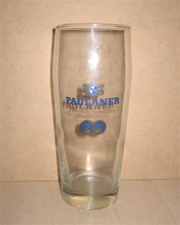 beer glass from the Paulaner brewery in Germany with the inscription 'Paulaner Munchner Specialitaten Braerei Seit 1634'