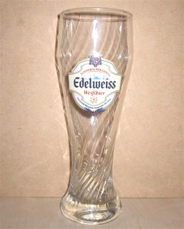 beer glass from the Zipfer  brewery in Austria with the inscription 'Alpenfrischer Genuss Edelweiss Weibier'