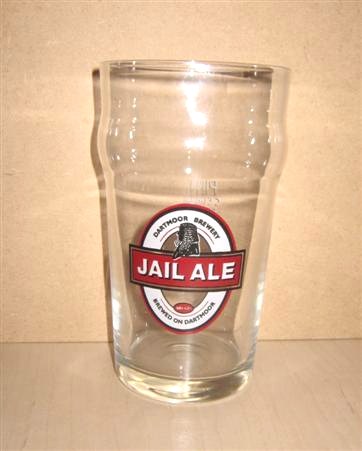 beer glass from the Dartmoor Brewery  brewery in England with the inscription 'Dartmoor Brewery Jail Ale Brewed On Dartmoor'