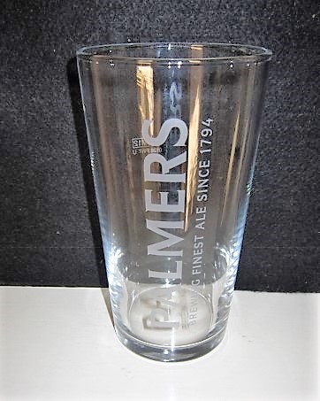 beer glass from the Palmers brewery in England with the inscription 'Palmers Brewing Finest Ale Since 1794'