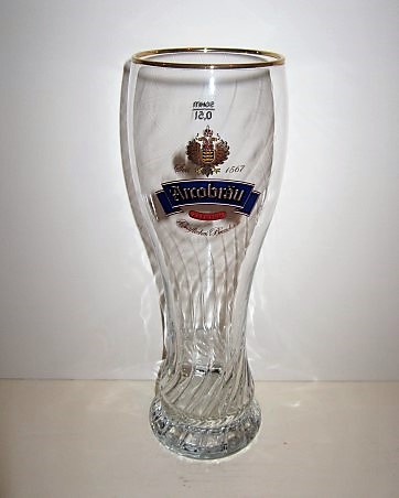 beer glass from the Arcobru Grfliches brewery in Germany with the inscription 'Arcobrau Premium'