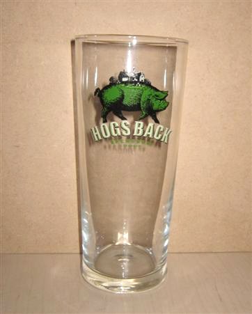 beer glass from the Hogs Back brewery in England with the inscription 'Hogs Back Brewery Tongham'