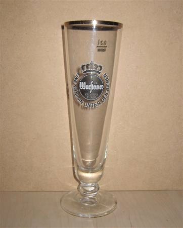 beer glass from the Warsteiner brewery in Germany with the inscription 'Warsteiner Premium. Verum Eine Konigin Unter Den Bieren'