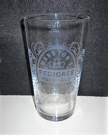 beer glass from the Marston's brewery in England with the inscription 'Marston 1952-2012 Pedigree Pal Ale. Sixty Glorious Years '