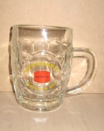 beer glass from the Watney Mann brewery in England with the inscription 'Red Barrel Watneys. Watneys Keg '