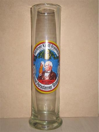 beer glass from the Berliner-Schultheiss brewery in Germany with the inscription 'Berliner Kindl  Brauerei AG. Abteilung Potsdam. Original Potsdamer Strangenbier. Braustatte Des'