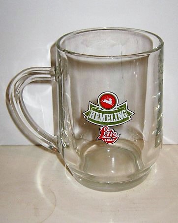 beer glass from the Mitchells & Butlers brewery in England with the inscription 'Hemeling Lite Lager'