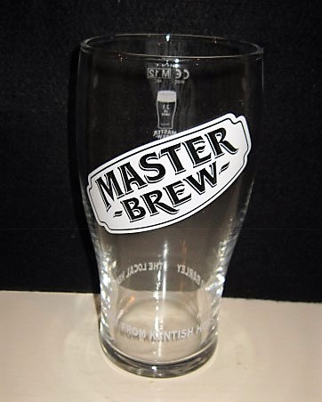 beer glass from the Shepherd Neame brewery in England with the inscription 'Master Brew. Made Only From Kentish Hops, Water, And Barley '