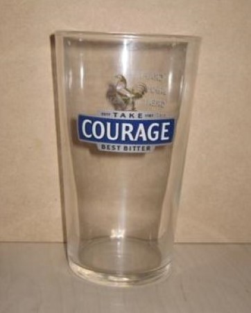 beer glass from the Courage brewery in England with the inscription 'Estd 1787 Take Courage Best Bitter'