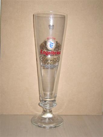 beer glass from the Engelbru Rettenberg brewery in Germany with the inscription 'Siet 1668 Engelbrau Grunter Pils Ein Bier, So Himmlich Wie Sein Hame'