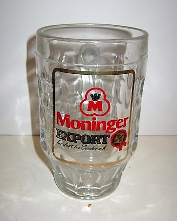 beer glass from the Moninger brewery in Germany with the inscription 'Moninger Export'