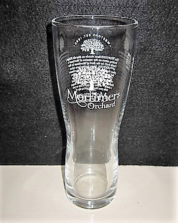 beer glass from the Westons Cider brewery in England with the inscription 'Mortimers Orchard'