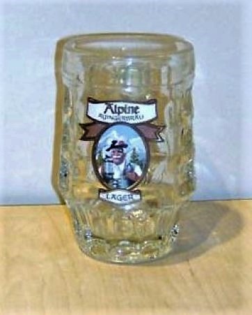 beer glass from the Samuel Smith brewery in England with the inscription 'Alpine Ayinger Bru Lager '