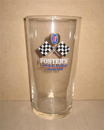 beer glass from the Foster's brewery in Australia with the inscription 'F. An Official Sponsor Of Grand Prix '