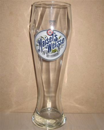 beer glass from the Gebruder Maisel brewery in Germany with the inscription 'Maisel's Weisse Aus Bayreuth'