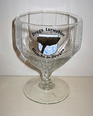 beer glass from the Gouden Boom  brewery in Belgium with the inscription 'Brugs Tarwebier Blanche De Bruges'