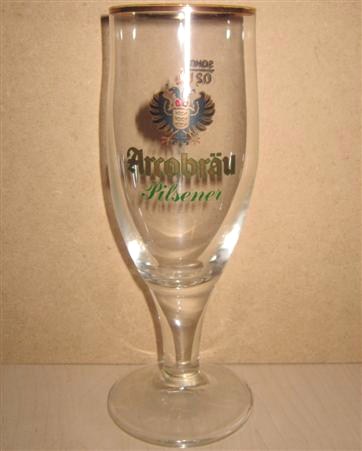 beer glass from the Arcobru Grfliches brewery in Germany with the inscription 'Arcobrau Pilsrener'