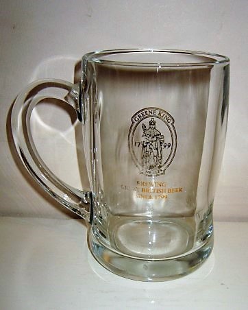 beer glass from the Greene King brewery in England with the inscription 'Green King 1799 Fine Ale. Brewing Great British Beer Since 1799'