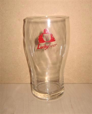 beer glass from the The Lucky Drink Co. brewery in China with the inscription 'Lucky Beer'