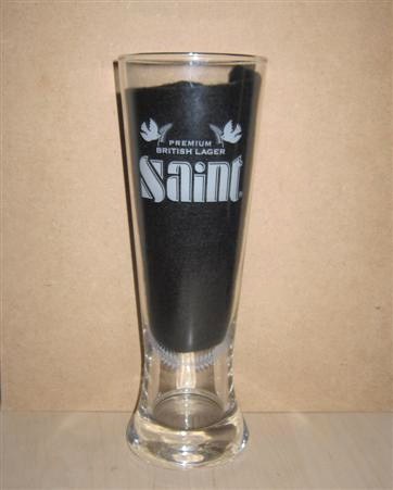 beer glass from the Saint Brewing Co brewery in England with the inscription 'Premium British Lager Saint'