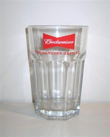 beer glass from the Anheuser Busch brewery in U.S.A. with the inscription 'Budweiser The Genuine Article'