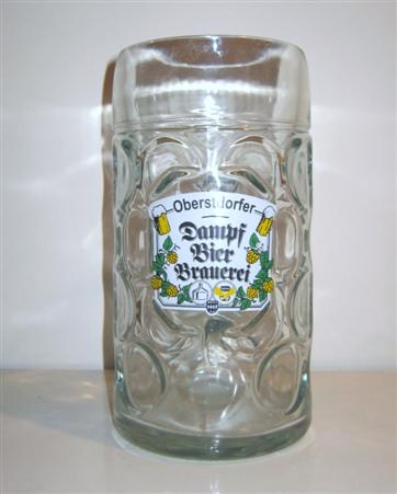 beer glass from the Oberstdorfer Dampfbier brewery in Germany with the inscription 'Oberstdorfer Dampf Bier Brauerei'