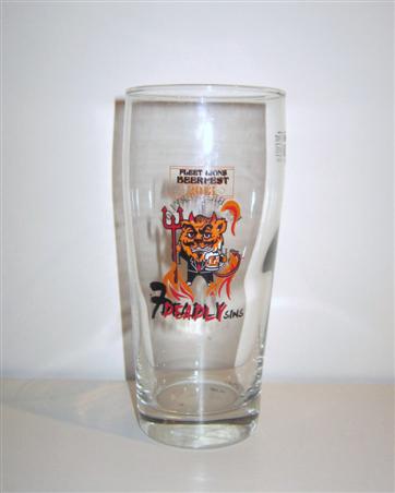 beer glass from the B&T Brewery brewery in England with the inscription 'Fleet Lions Beer Fest 2013. 7 Deadly Sins'
