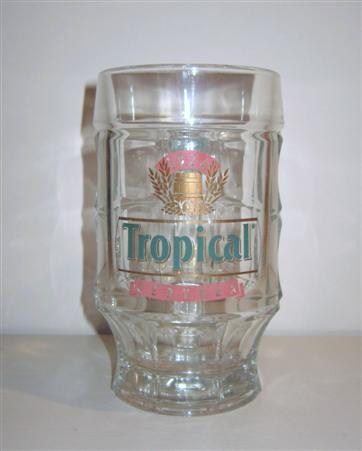 beer glass from the Compania Cervecera de Canarias brewery in Spain with the inscription '1924 Tropical Cerveza'