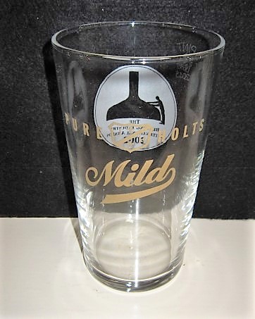beer glass from the Joseph Holt brewery in England with the inscription 'Pure JH Holts Mild'