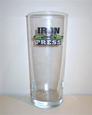 beer glass from the Halewood International brewery in England with the inscription 'Iron Press Apple Cider'