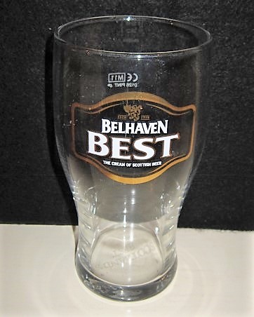 beer glass from the Belhaven brewery in Scotland with the inscription 'Belhaven Best The Cream Of Scottish Beer'