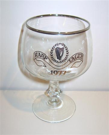 beer glass from the Guinness  brewery in Ireland with the inscription 'Harp Lager 1977'