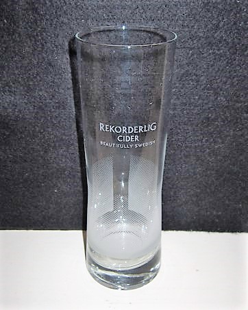 beer glass from the Rekorderlig brewery in Sweden with the inscription 'Rekorderlig Cider. Beautifully Swedish'