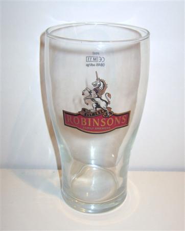 beer glass from the Robinsons brewery in England with the inscription 'EST 1838 Robinsons Family Brewers'