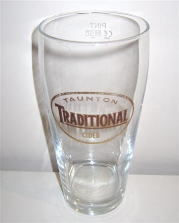 beer glass from the Matthew Clark  brewery in England with the inscription 'Taunton Traditional Cider'