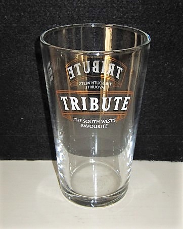 beer glass from the St. Austlell  brewery in England with the inscription 'Tribute. The South West's Favourite'