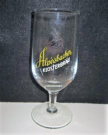 beer glass from the Alpirsbacher brewery in Germany with the inscription 'Alpirsbacher Klosterbrau'