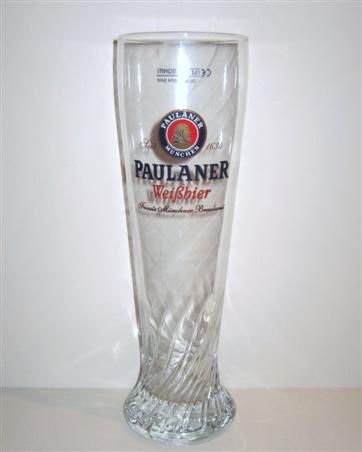 beer glass from the Paulaner brewery in Germany with the inscription 'Paulaner Munchen Seit 1634 Paulaner Wissbier'