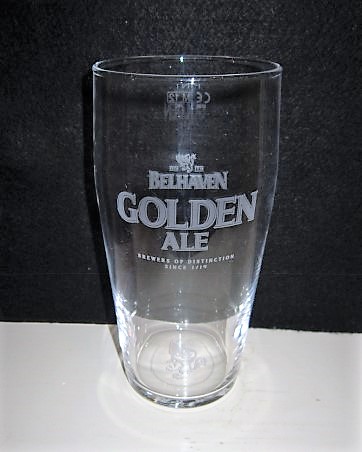 beer glass from the Belhaven brewery in Scotland with the inscription 'EST 1719 Belhaven Golden Ale. Brewers Of Distinction 1719 '