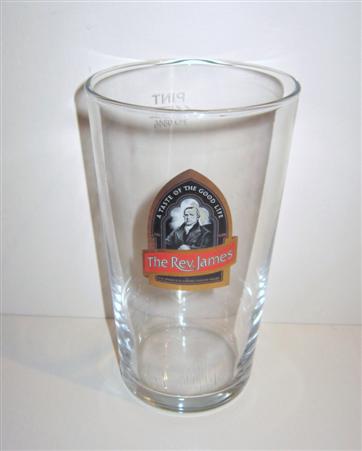 beer glass from the SA Brain brewery in Wales with the inscription 'A Taste Of The Good Life. The Rev James'