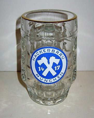 beer glass from the Hacker-Pschorr brewery in Germany with the inscription 'Hacker Brau 1417 Munchen'