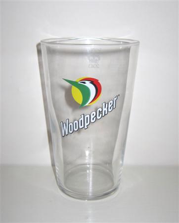 beer glass from the Bulmers brewery in England with the inscription 'Woodpecker'