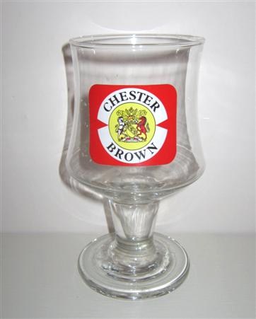 beer glass from the Greenall Whitley  brewery in England with the inscription 'Chester Brown'