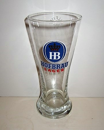 beer glass from the HB Munchen brewery in Germany with the inscription 'HB Hofbrau Lager'