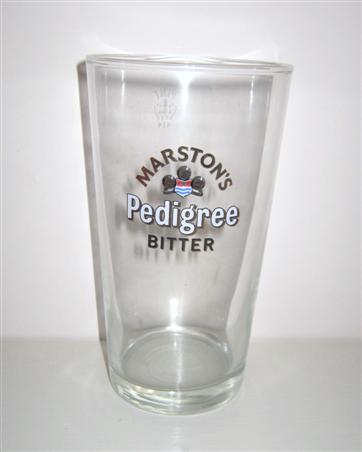beer glass from the Marston's brewery in England with the inscription 'Marston 's Pedigree Bitter'