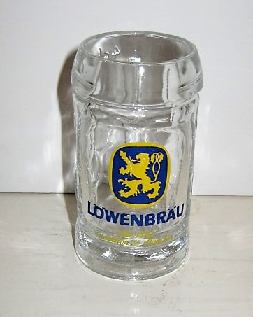 beer glass from the Lowenbrau brewery in Germany with the inscription 'Lowenbrau'