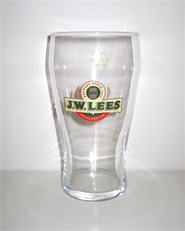 beer glass from the J W Lees brewery in England with the inscription 'J.W Lees Brewers Since 1828 Manchester'