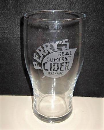 beer glass from the Perry's  brewery in England with the inscription 'Perry's Real Somerset Cider Since 1920'