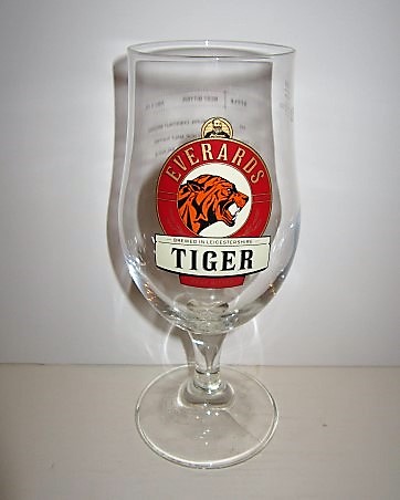 beer glass from the Everards brewery in England with the inscription 'Everards Tiger Best Bitter Brewed In Leicestershire'