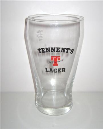 beer glass from the Tennent's brewery in Scotland with the inscription 'Tennent's T Lager'